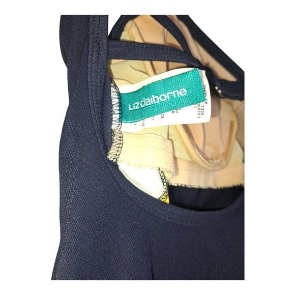 Vintage Liz Claiborne Blue Yellow Racer Stripe Open Back One Piece Swimsuit USA - Picture 9 of 10